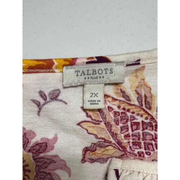 Talbots Top Womens 2X Cream Floral 100% Cotton Ruffles Boho Peasant Fall Autumn - Picture 6 of 9